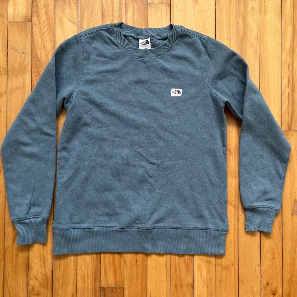 The North Face Womens Crew Neck Sweatshirt Teal Blue Logo Patch Casual XS